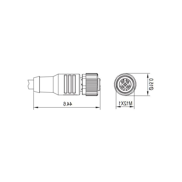 M12 4-PIN, straight female, single-end precast PUR flexible cable, shielded, purple sheath, 0C4A01-XXX