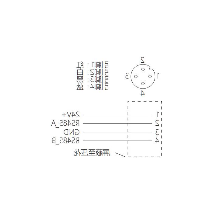 M12 4-PIN, straight female, single-end precast PUR flexible cable, shielded, purple sheath, 0C4A01-XXX